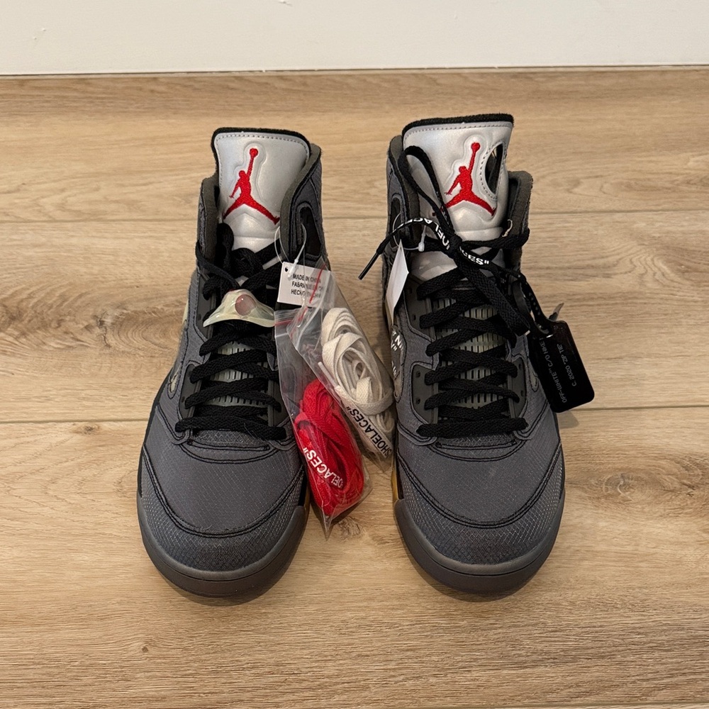 Jordan 5 Retro x Off-White Muslin Gray and Black High-Top Sneakers - size 12